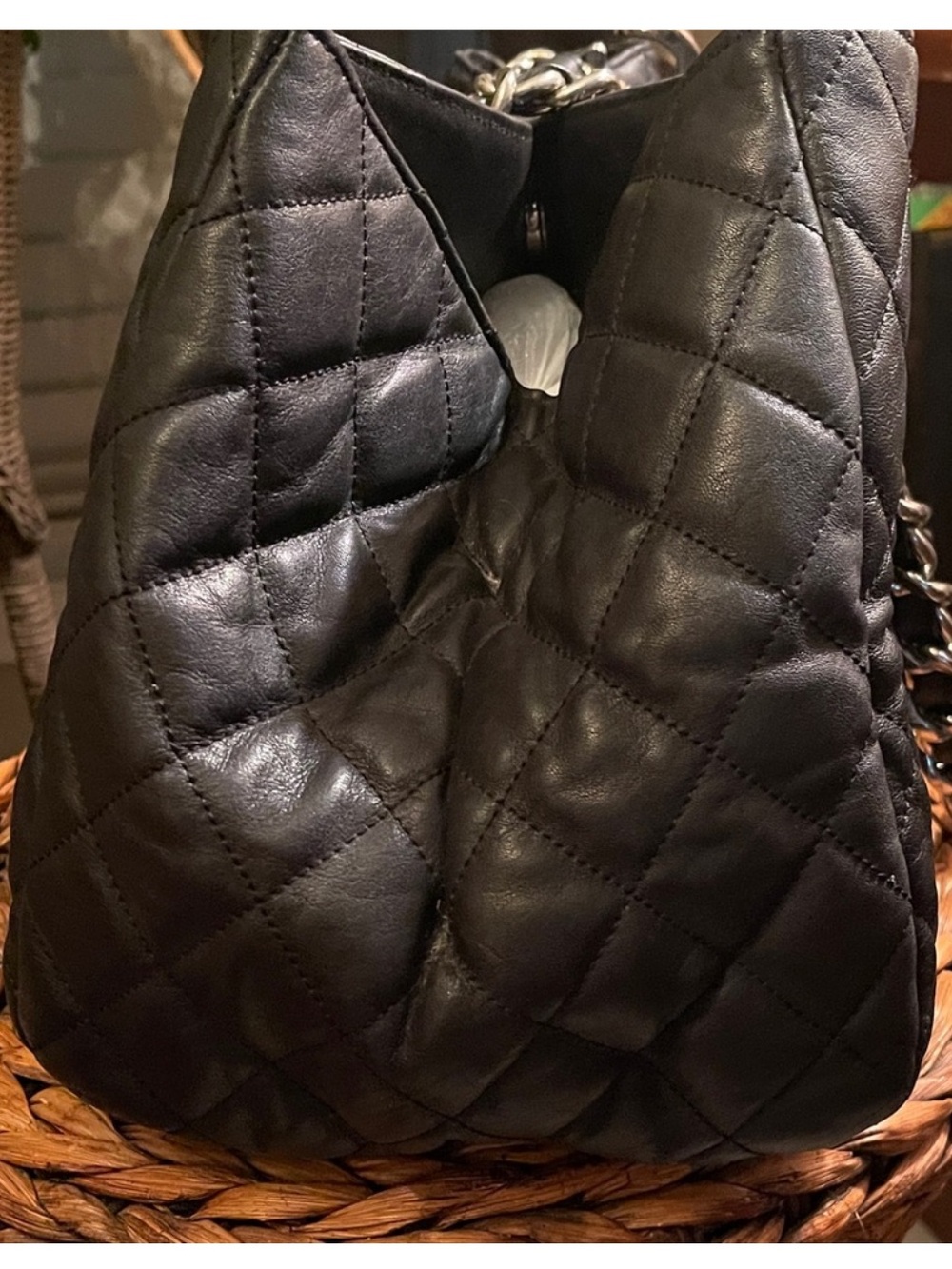 CC Shoulder Travel Bag - Black Quilted with Silver Accents High Quality Fashion - Picture 12 of 16